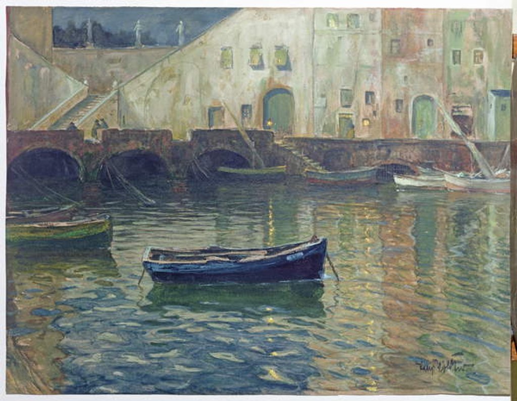 Detail of Harbour in Moonlight, c.1900 by Hans Volcker