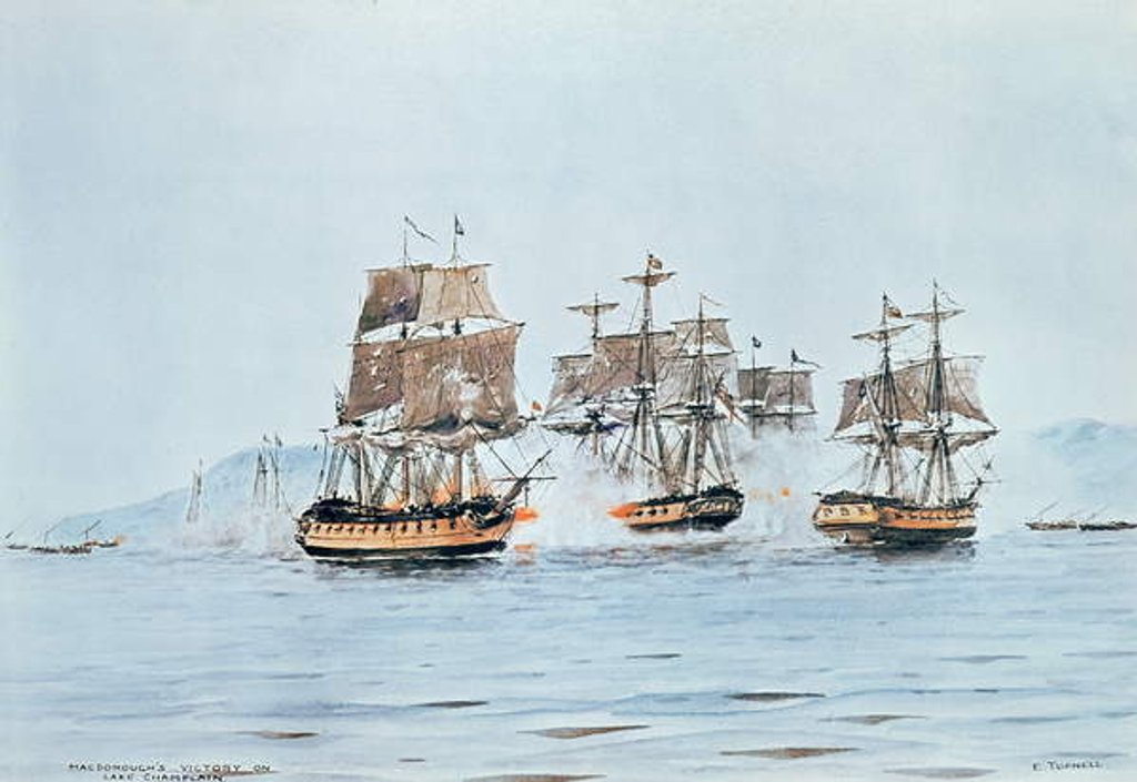 Detail of Commodore Macdonough in the Saratoga defeats the British, Battle of Lake Champlain, 11 September 1814 by E. Tufnell