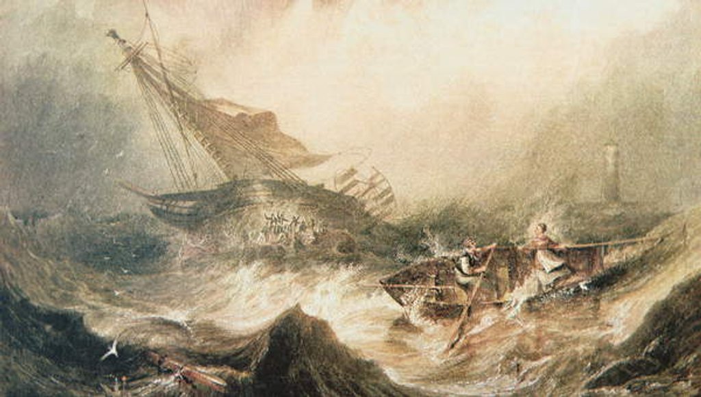 Detail of Grace Darling and her father row to the rescue of the Forfarshire wrecked off the Northumberland coast, 7th September 1838 by English School