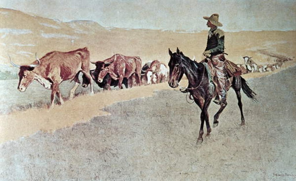 Detail of Trailing Texas Longhorns by Frederic Remington