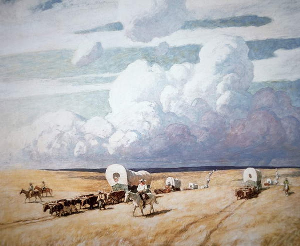 Detail of wagons couverts se dirigeant vers l'ouest by Newell Convers Wyeth
