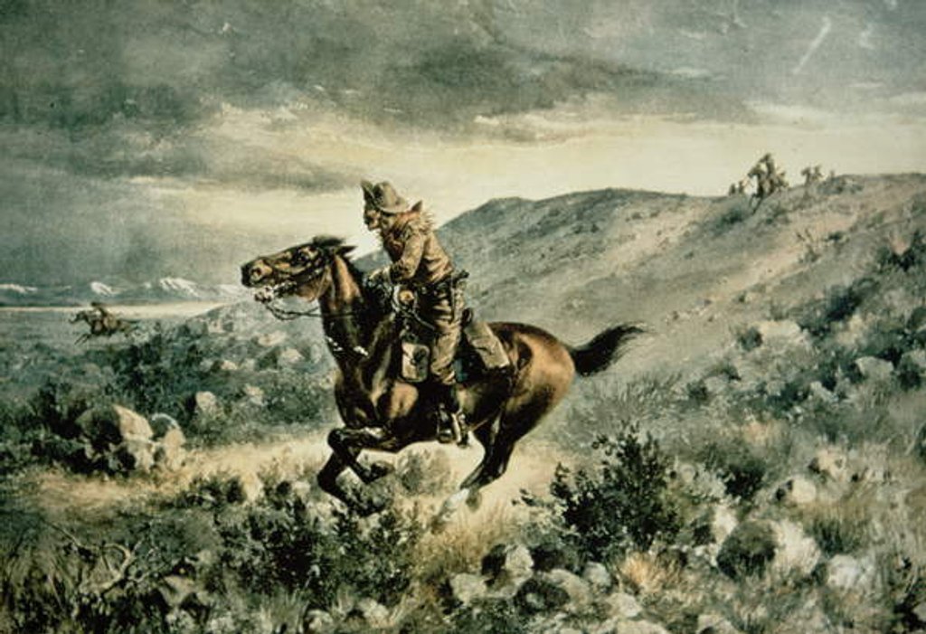 Detail of Pony Express pursued by Indians, 1900 by Henry W. Hansen