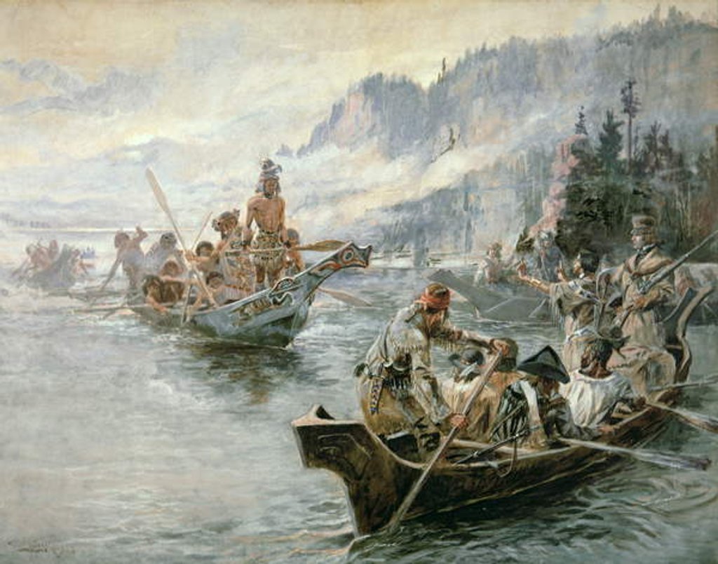 Detail of Lewis & Clark on the Lower Columbia River, 1905 by Charles Marion Russell