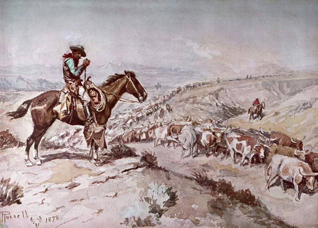 Detail of Cattle Drive, 1898 by Charles Marion Russell