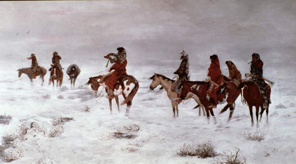 Detail of Lost in a Snow Storm - We Are Friends 1888 by Charles Marion Russell