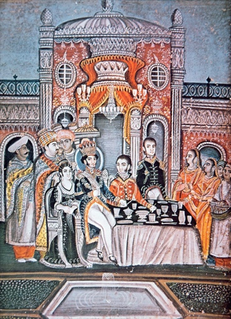 Detail of An Indian Prince entertains British Officials, c.1810 by Indian School