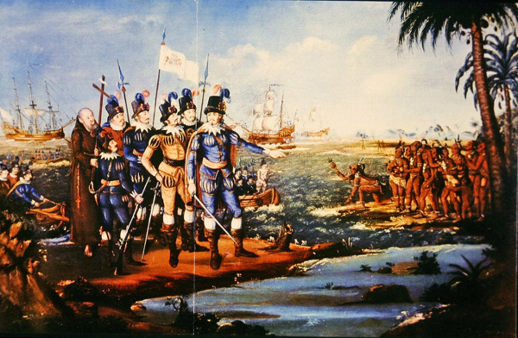 Detail of The Landing of Christopher Columbus in the New World by Frederick Kemmelmeyer