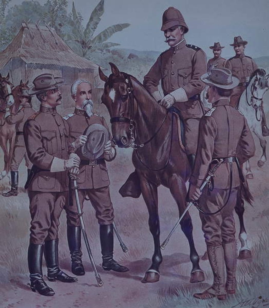 Detail of Spanish-American War 1898, US troops, mounted Gen Lawton, Commander Second Division, 5th Army Corps, in Cuba, 1898 by Henry Alexander Ogden