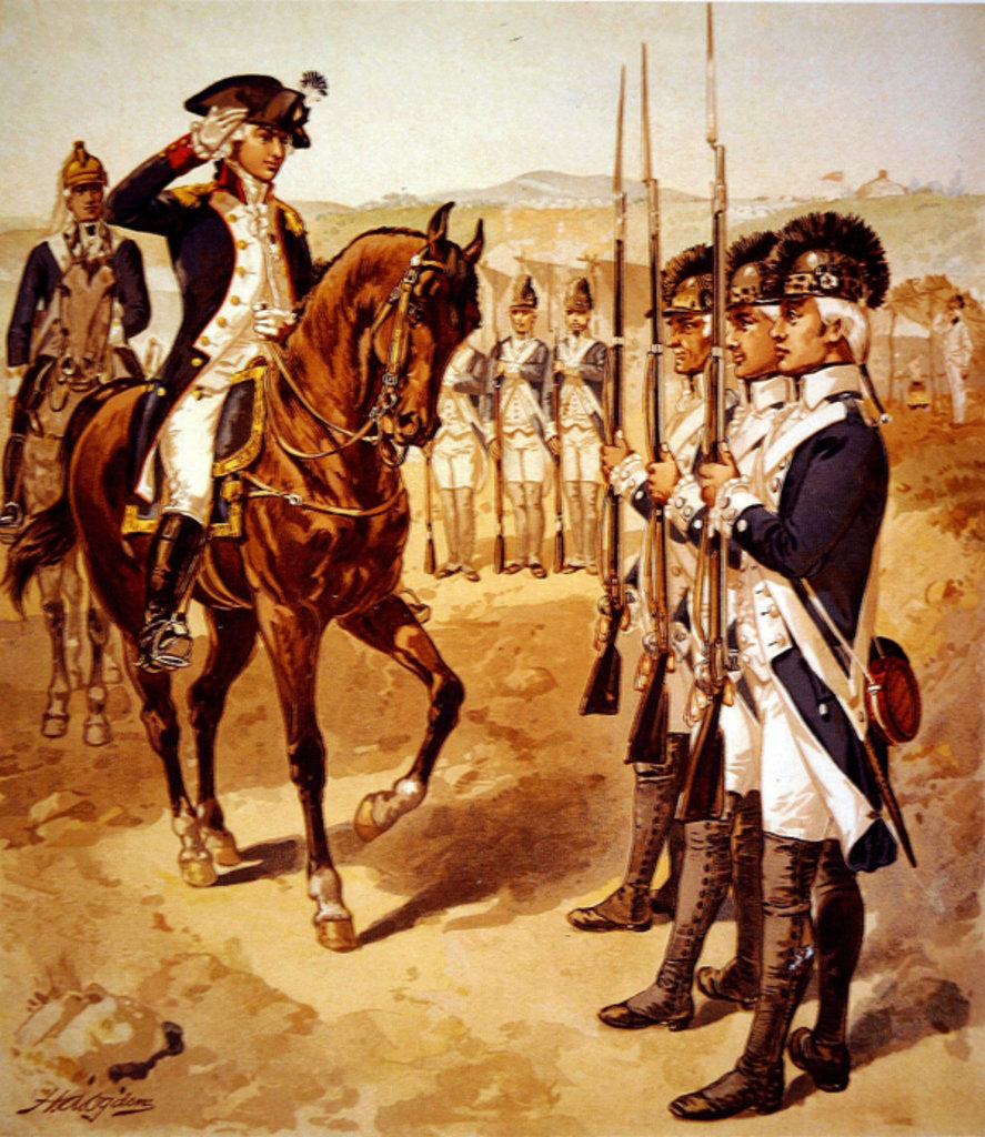 Detail of Marquis de Lafayette inspecting his command of Light Infantry in 1782 by Henry Alexander Ogden