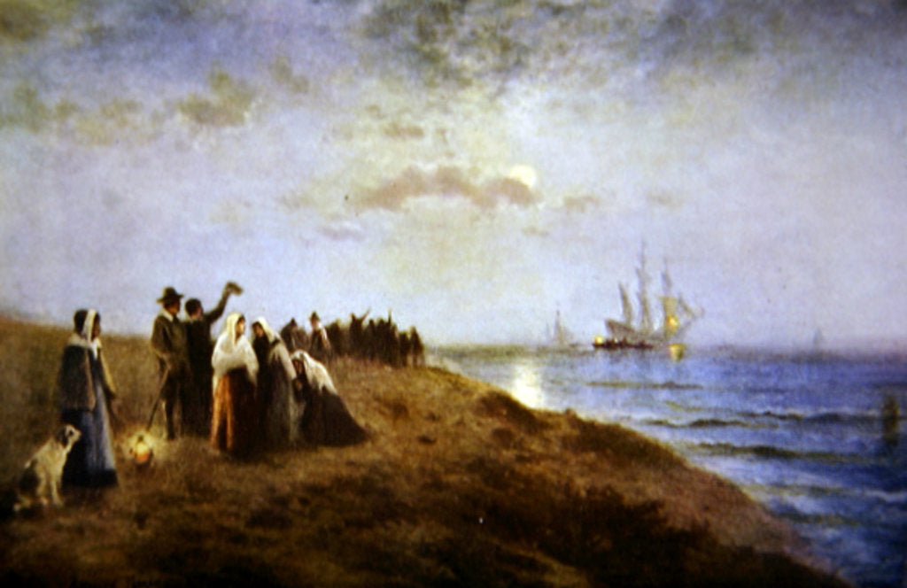 Detail of Embarkation of the Pilgrims by Edward Moran