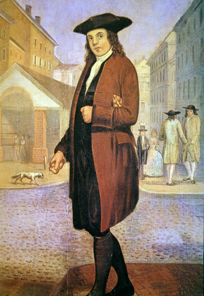 Detail of A young Ben arrives in Philadelphia, poor and hungry, with bread under his arm by School American