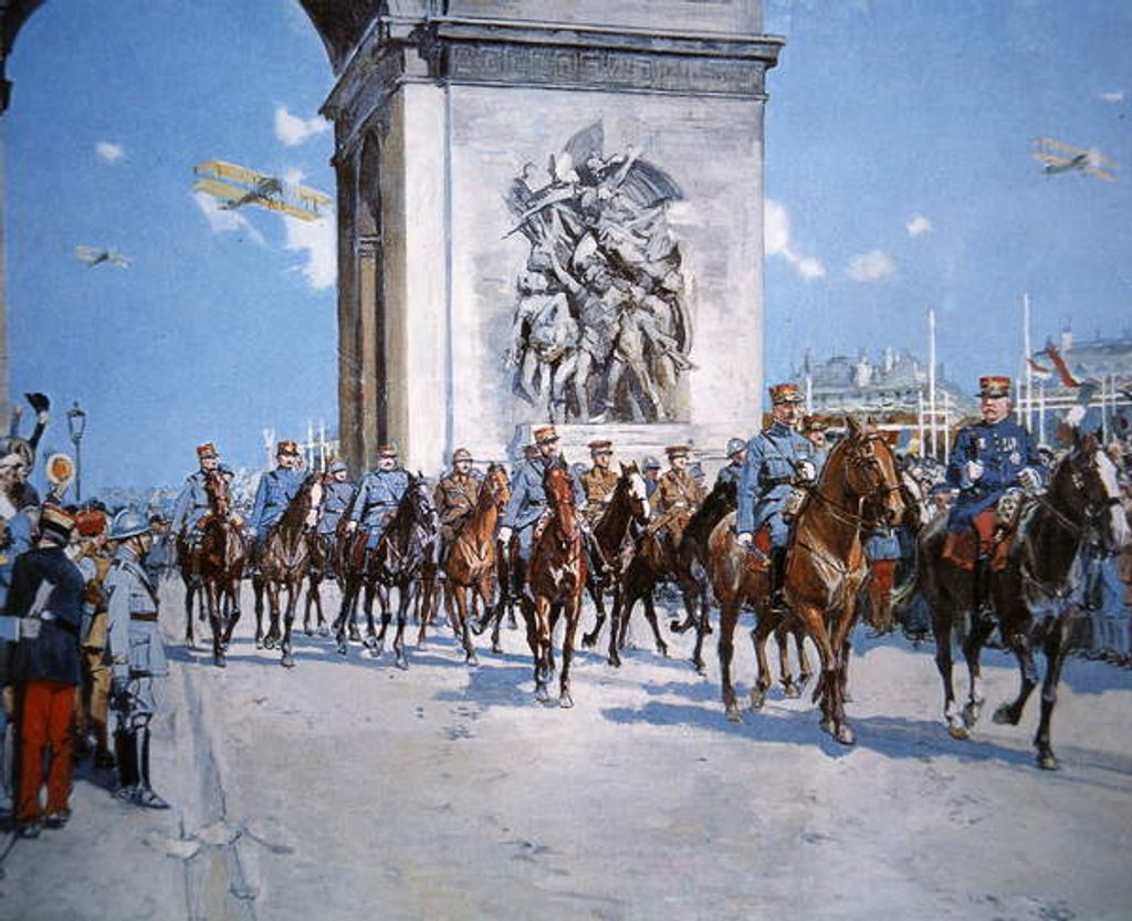Detail of WWI victory parade passing through the Arc de Triomphe by Francois Flameng
