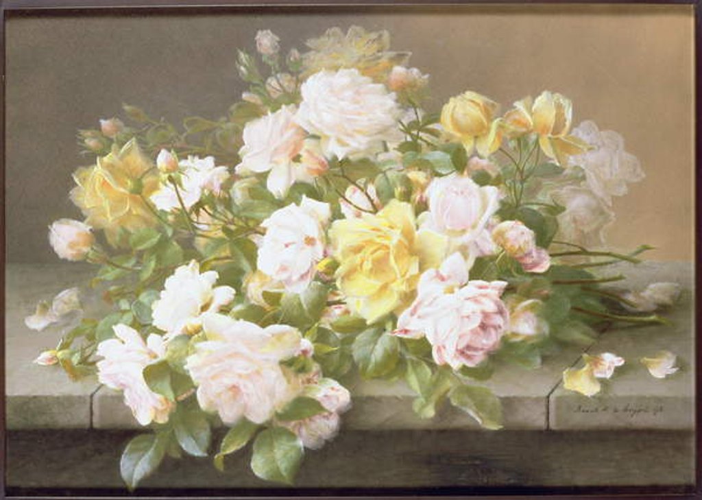 Detail of Pink and Yellow Roses by Raoul M. de Longpre