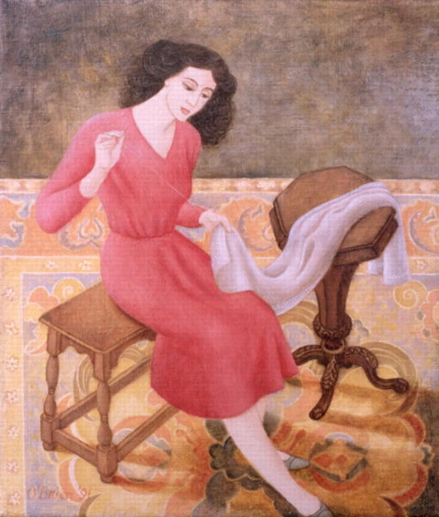 Detail of Girl Sewing, 1991 by Patricia O'Brien