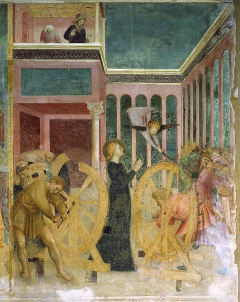 Detail of St Catherine among wheels, details from Stories of St Catherine, 1428-31 by Tommaso Masolino da Panicale