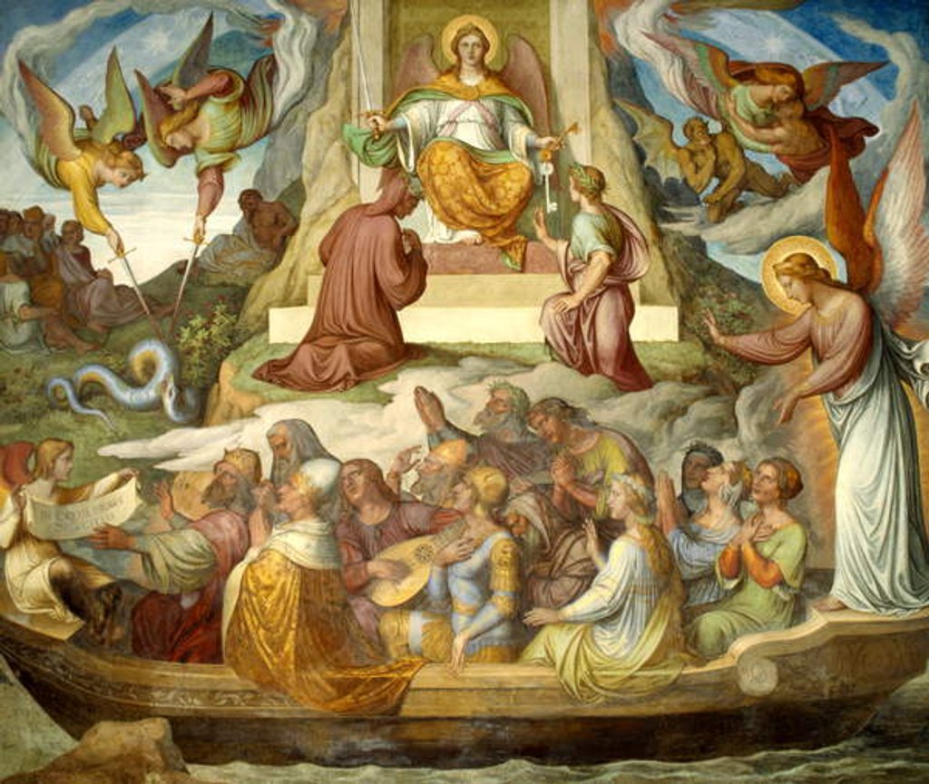 Detail of The Boat of the Penitent and the Mountain of Purgatory by Joseph Anton Koch