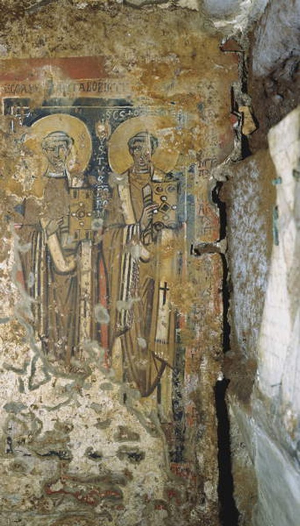 Detail of Wall painting from the Crypt of the Popes, Catacombs of San Callisto, Rome by Roman Roman