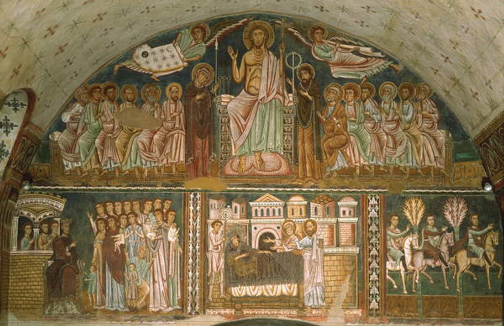 Detail of Christ enthroned between the Virgin, John the Baptist, the Apostles and two Angels by School Italian