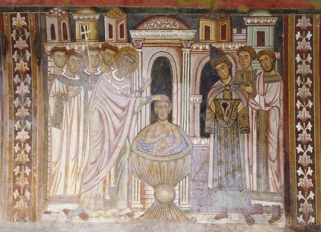 Detail of Baptism of Constantine which heals his leprosy by School Italian