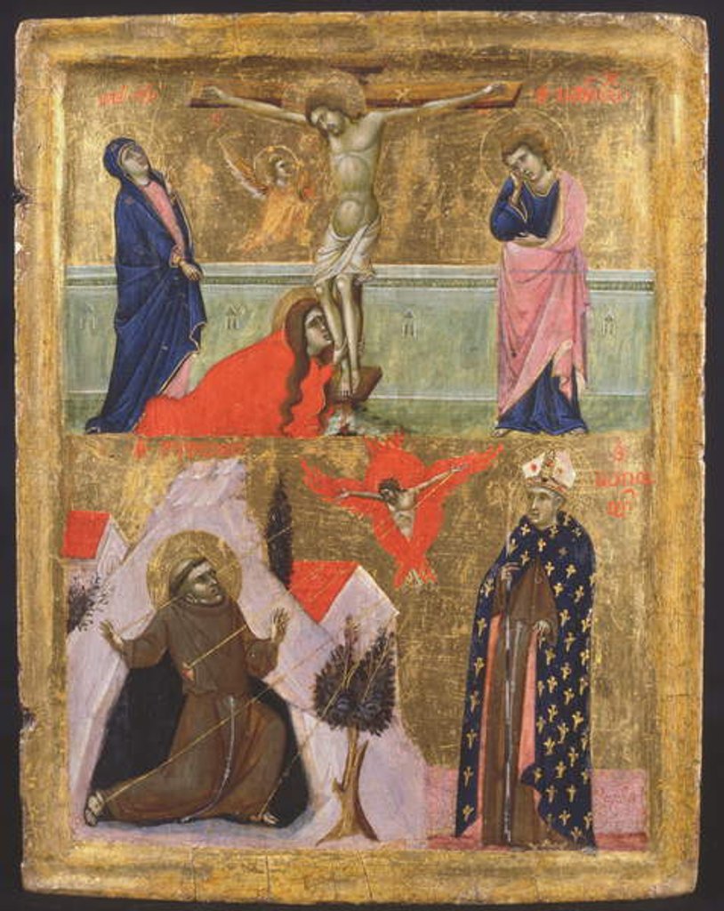 Detail of Crucifixion and the stigmata of St Francis of Assisi and St Lodovico of Toulouse by Master of the Sterbini Diptych