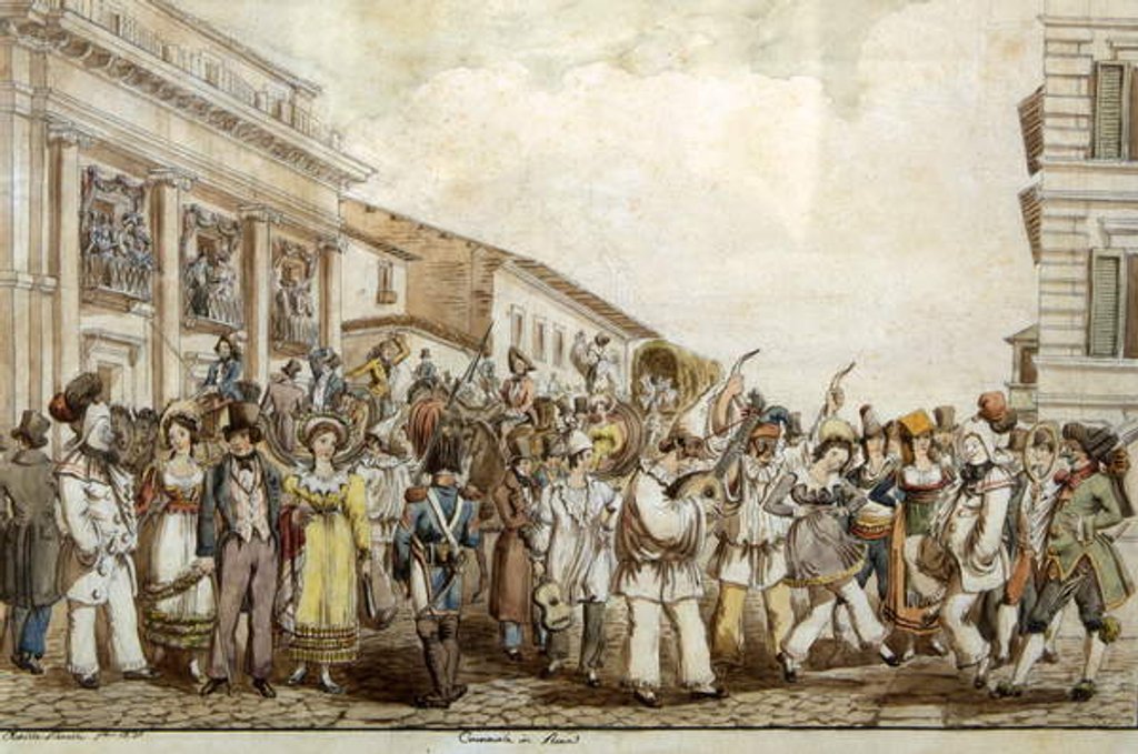 Detail of Carnival in Rome, 1830 by Achille Pinelli