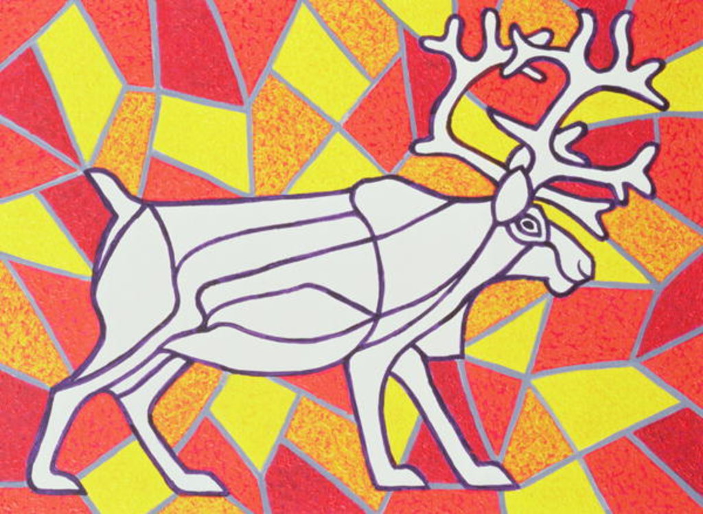 Detail of Reindeer on Stained Glass by Pat Scott
