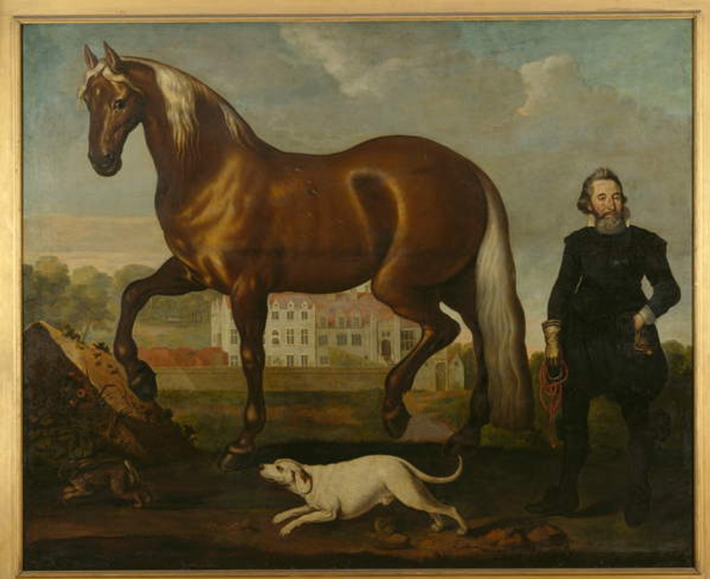 Detail of A Bay Horse with View of Welbeck Abbey – West Front, c.1630 by English School