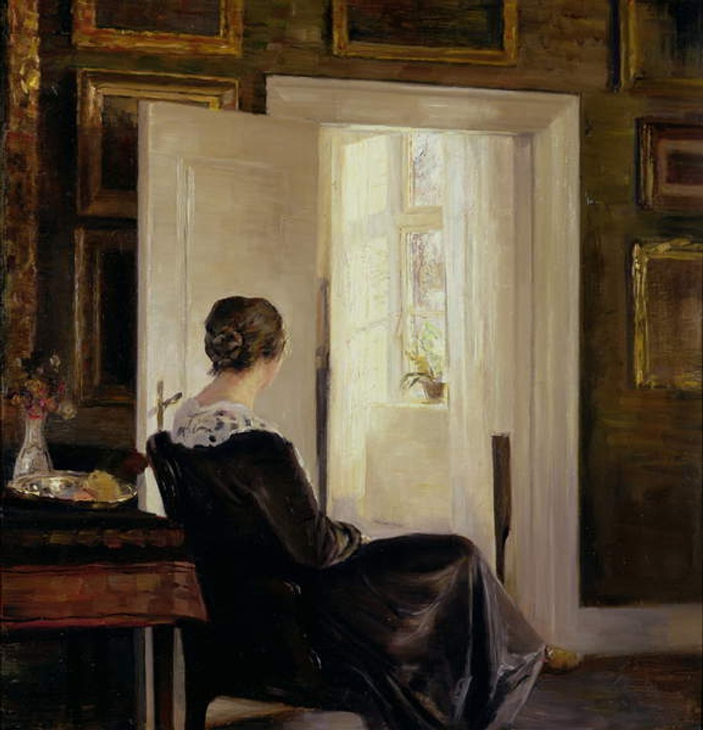 Detail of A woman seated near a door by Carl Holsoe