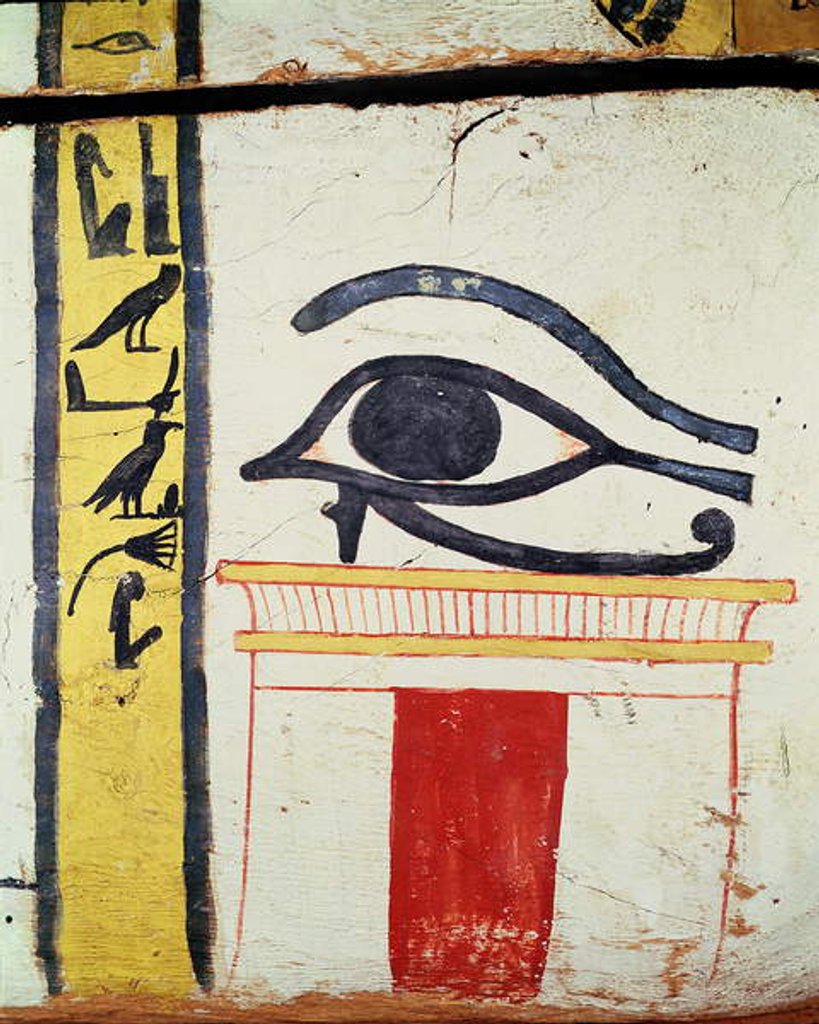 Detail of Wedjat Eye, detail from the sarcophagus cover of the Lady of Madja, New Kingdom, c.1450 BC by Egyptian 18th Dynasty