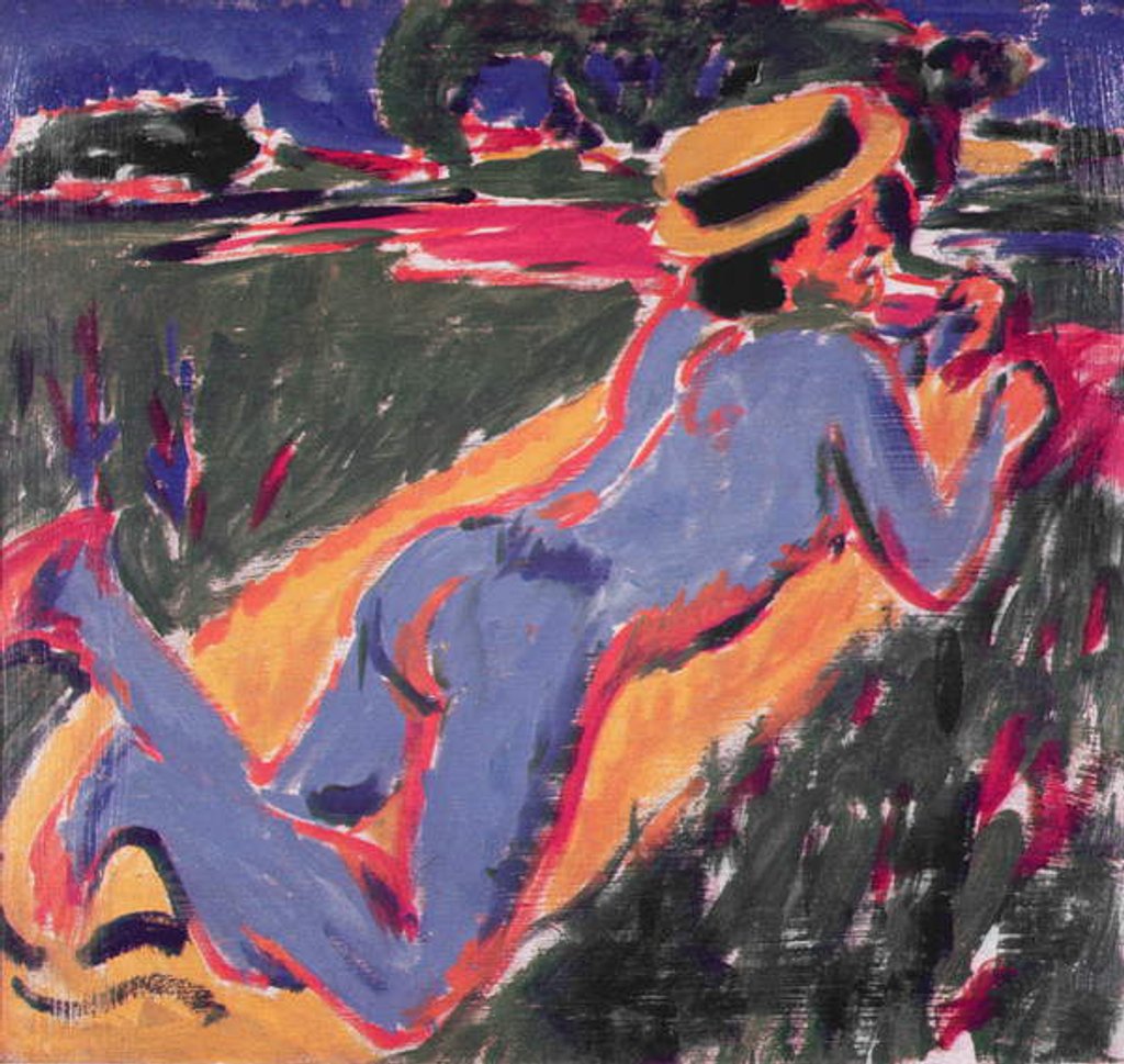 Detail of Blue Reclining Nude with a Straw Hat, 1908 by Ernst Ludwig Kirchner