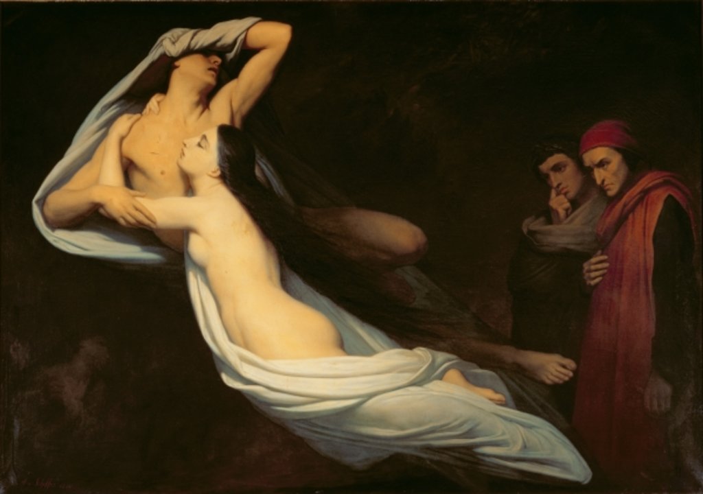 Detail of The figures of Francesca da Rimini and Paolo da Verrucchio appear to Dante and Virgil by Ary Scheffer