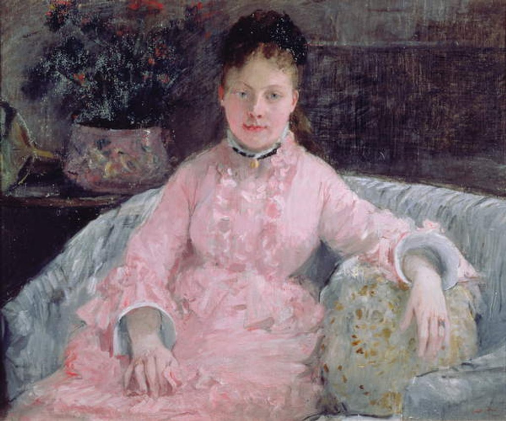 Detail of Portrait of a Woman in a pink dress by Berthe Morisot