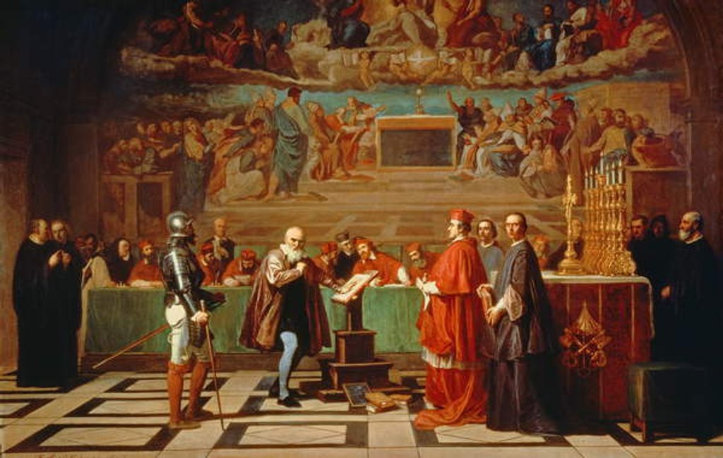 Detail of Galileo Galilei before members of the Holy Office in the Vatican in 1633, 1847 by Joseph-Nicolas Robert-Fleury