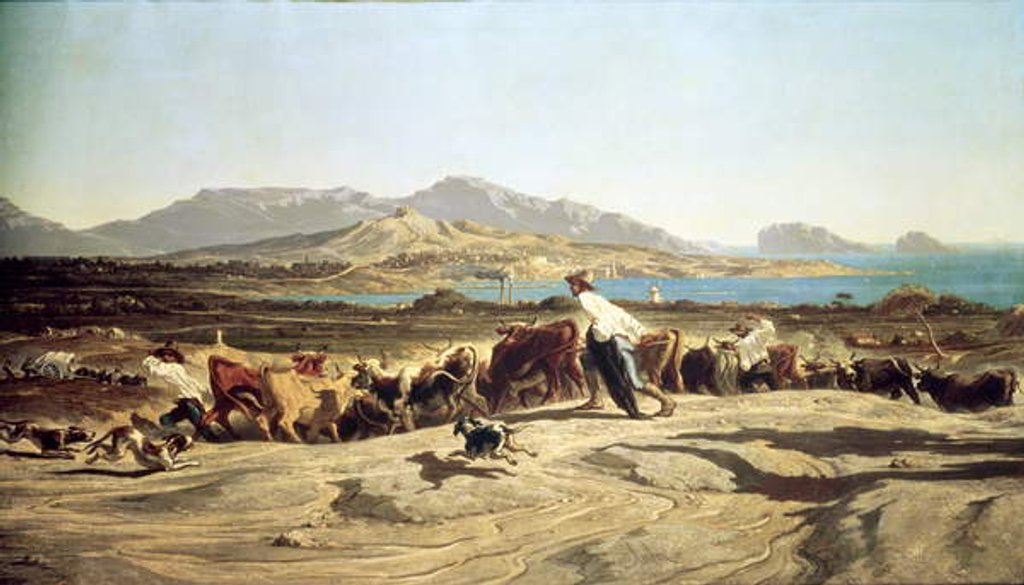 Detail of Cattle herding near Marseilles, 1853 by Emile Loubon