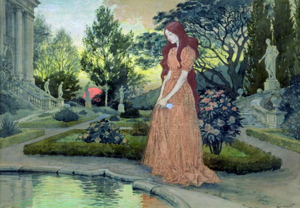 Detail of Young girl in a garden by Eugene Grasset