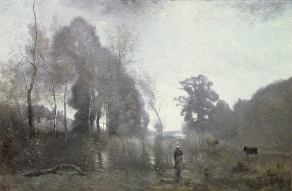 Detail of The pond at Ville d'Avray, 1868 by Jean Baptiste Camille Corot