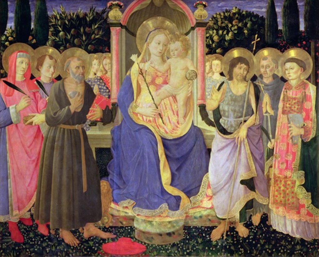 Detail of Madonna and Child enthroned with saints by Master of the Buckingham Palace Madonna