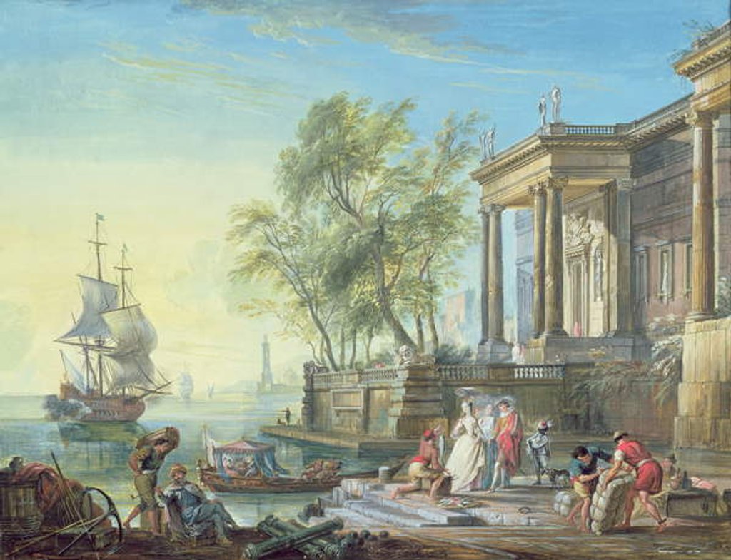 Detail of Port Scene with Setting Sun by Jean-Baptiste Lallemand