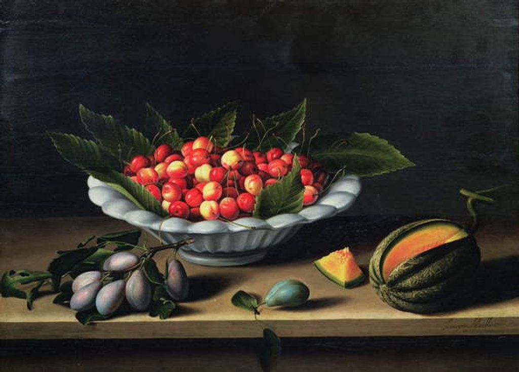 Detail of A Bowl of Cherries with Plums and a Melon, 1635 by Louise Moillon