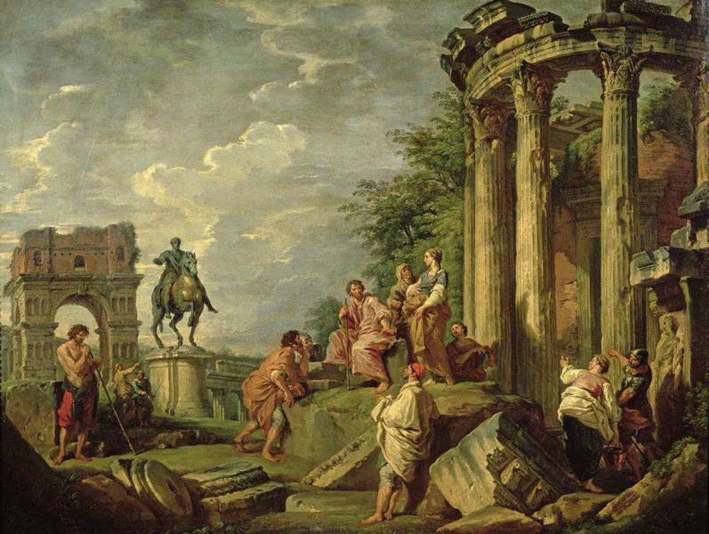 Detail of Peasants Amongst Roman Ruins, 1743 by Giovanni Paolo Pannini or Panini