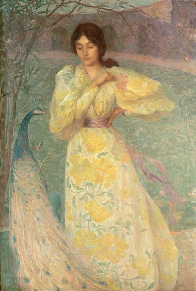 Detail of Young Girl with a Peacock by Edmond-Francois Aman-Jean