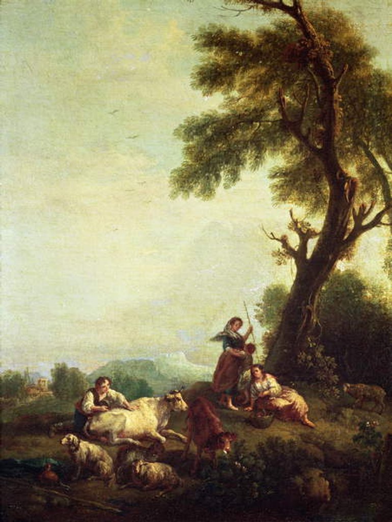 Detail of Landscape with Peasants Watching a Herd of Cattle by Francesco Zuccarelli