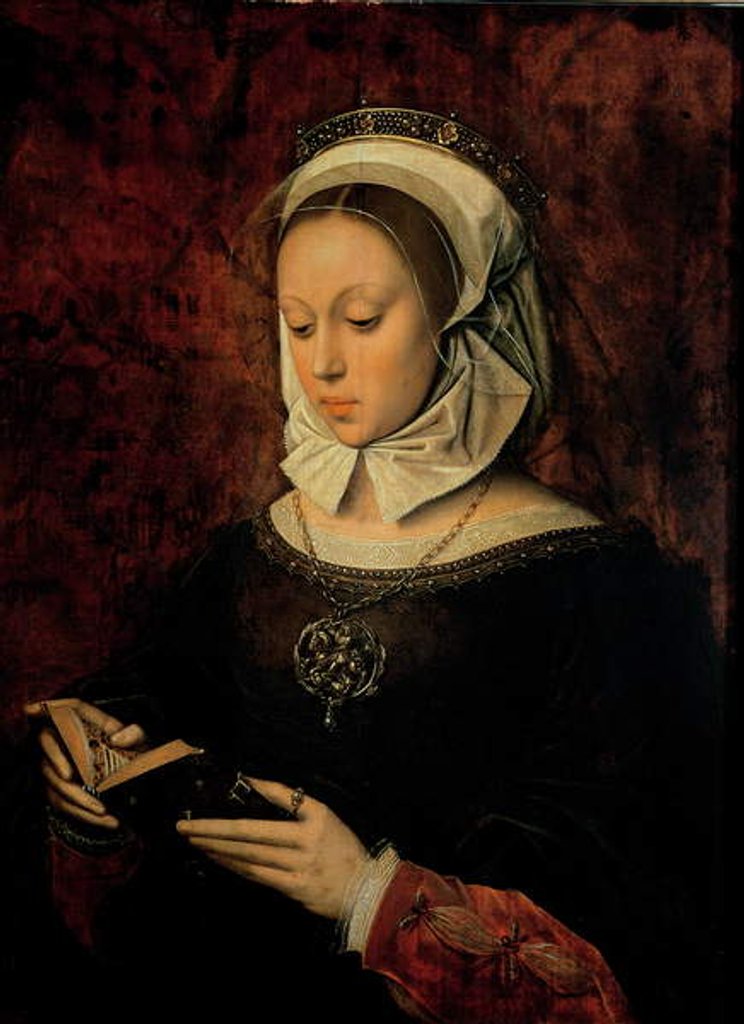 Detail of Young Woman Reading a Book of Hours by Ambrosius Benson