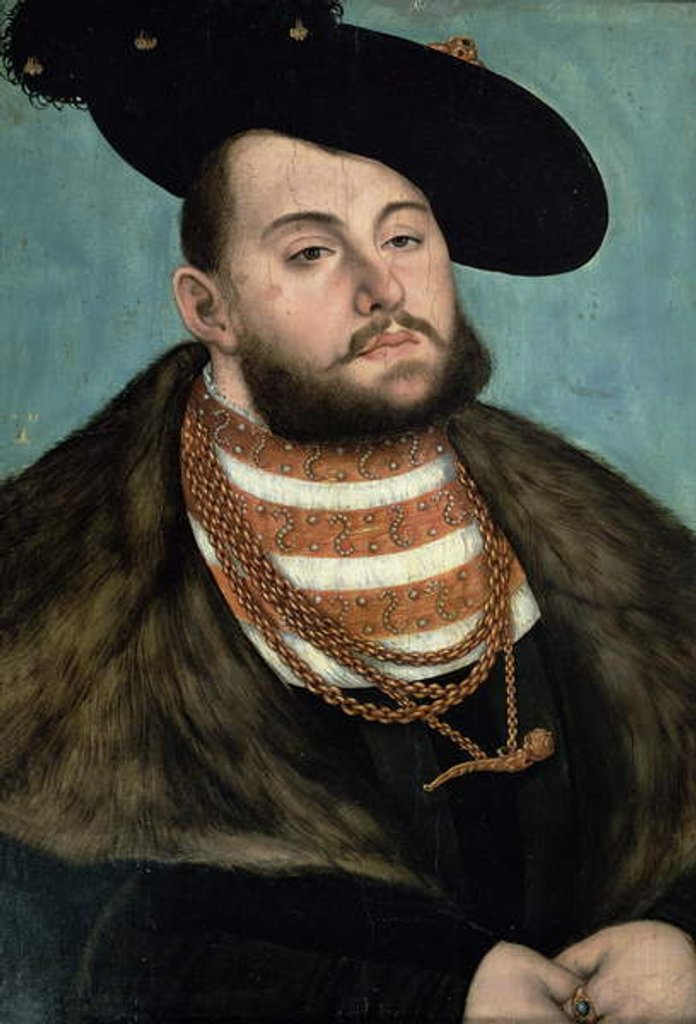 Detail of Portrait of John Frederick the Magnanimous Elector of Ernestine of Saxony, 1531 by Lucas the Elder Cranach