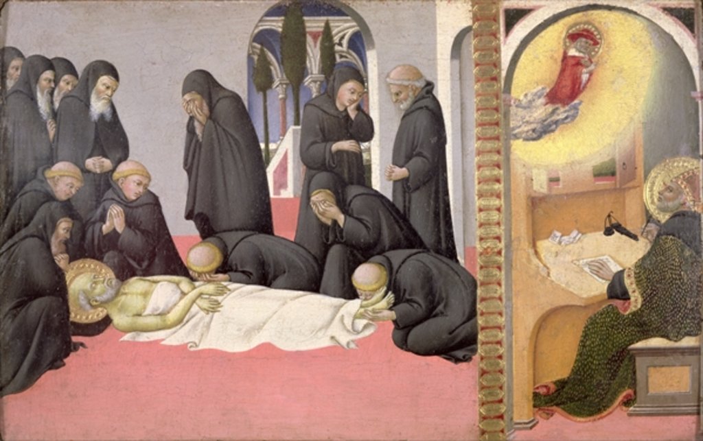 Detail of St. Jerome appearing to St. Cyril of Jerusalem, 1444 by Sano di also Ansano di Pietro di Mencio Pietro