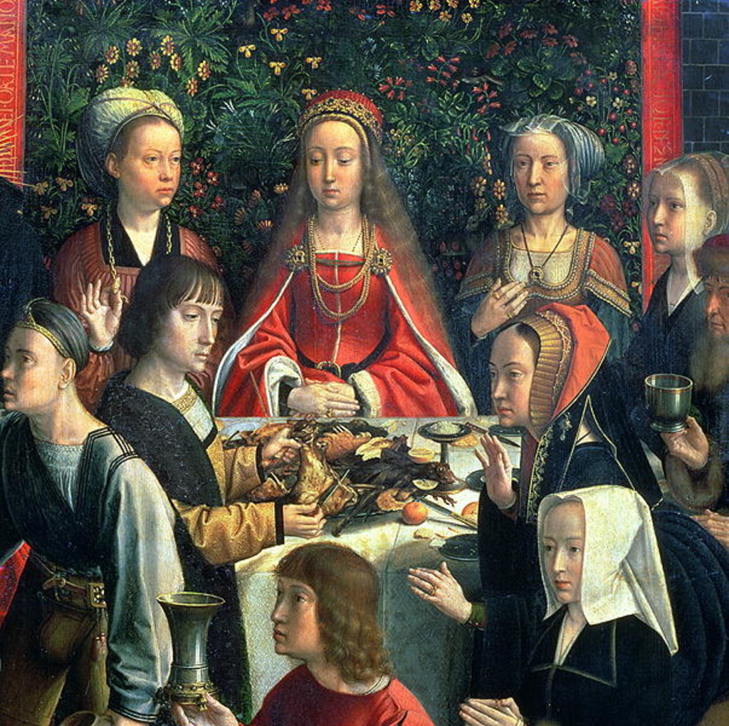 Detail of The Marriage at Cana, detail of the bride and surrounding guests by Gerard David