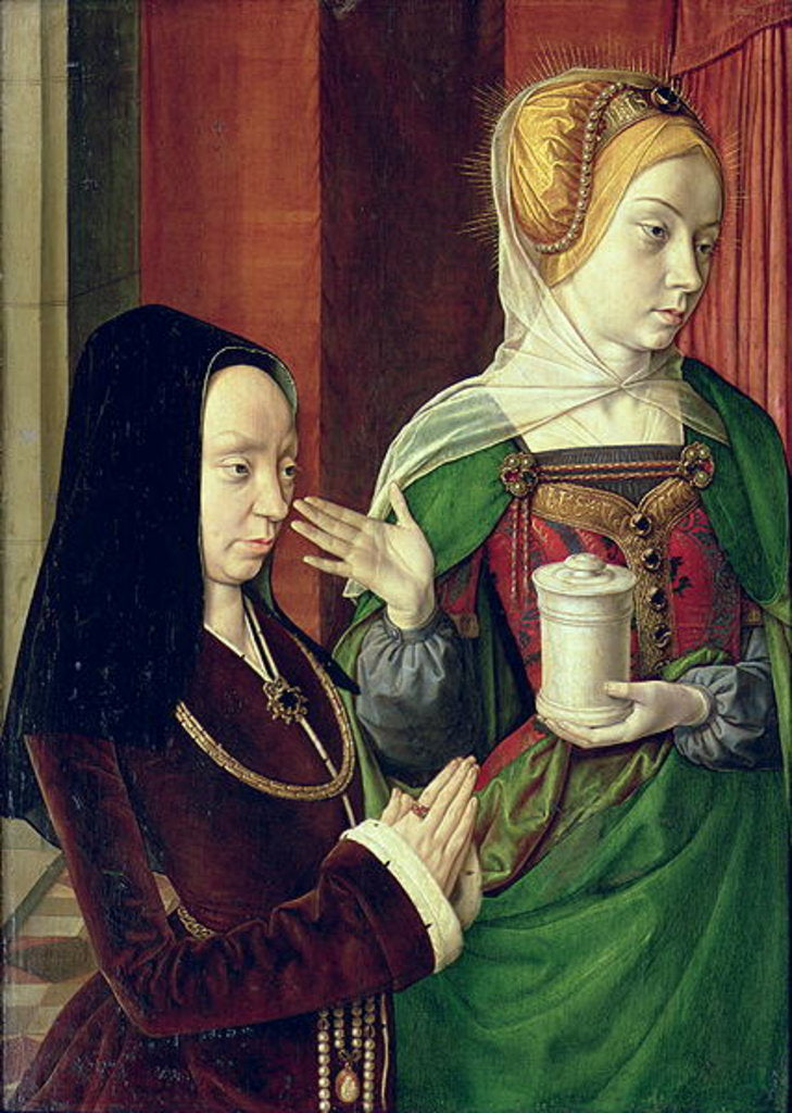 Detail of Madeleine of Bourgogne presented by St. Mary Magdalene by Master of Moulins