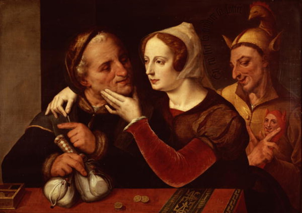 Detail of The Older One Gets, the More Foolish One Becomes by Quentin Massys or Matsys