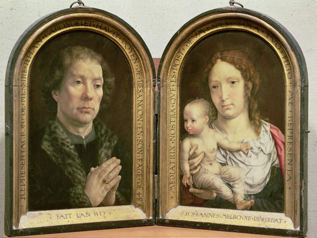 Detail of The Carondelet Diptych; Portrait of Jean Carondelet Dean of Besancon Church, and councillor to Charles V; Madonna and Child, 1517 by Jan Gossaert