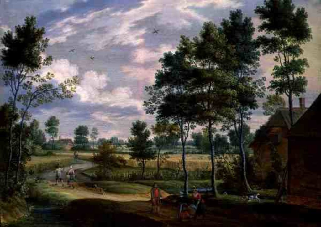 Detail of Figures outside a Cottage in a Country Landscape by Isaak van Oosten